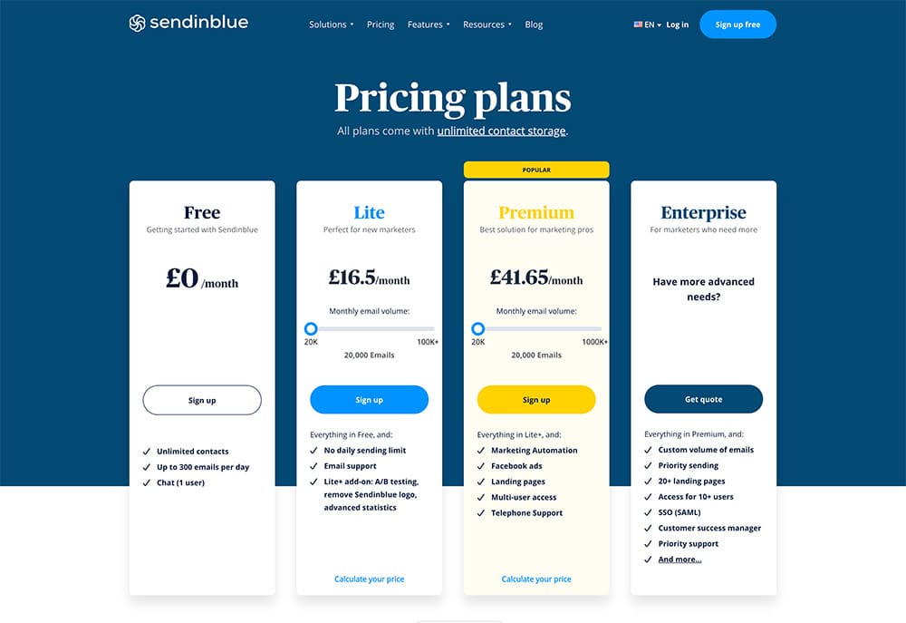 sendinblue price plan