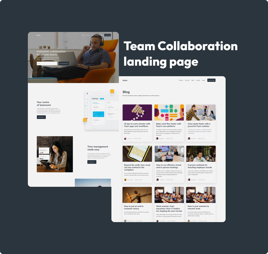 team collaboration landing page
